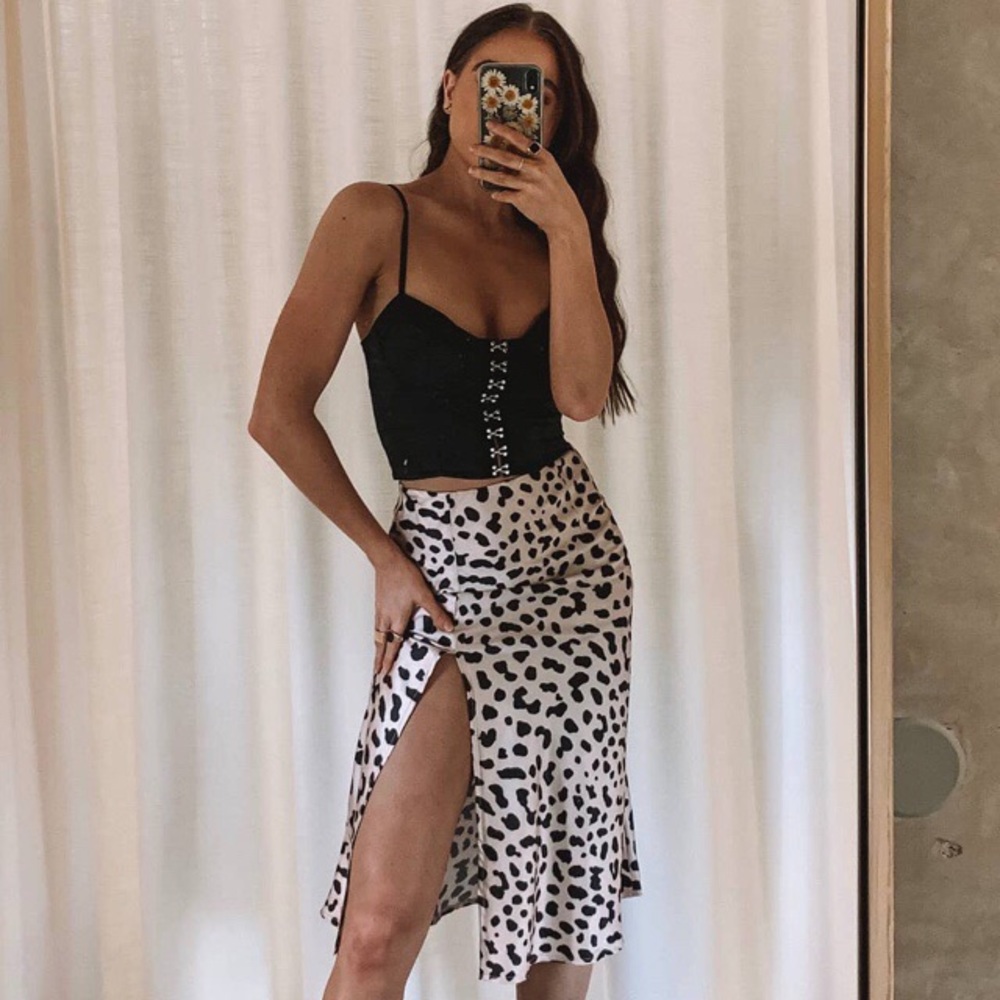 Princess Polly Nia Leopard Print Midi Slit Skirt 0 - Picture 1 of 8